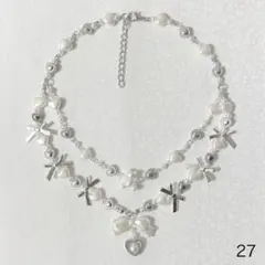 ビーズネックレス　リボン　ハート　フェアリーグランジ y2k ウィッシュコア　白