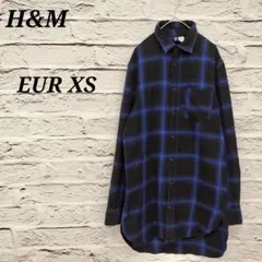 エイチアンドエム 【EUR XS】 長袖シャツ コットン チェック柄 黒×青