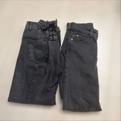 ダークグレー ハイウエスト デニムパンツ　2枚セット