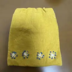 刺繍入り 巾着ポーチ イエロー