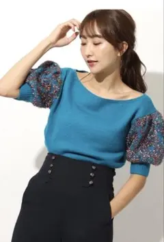 Lily Brown /袖ジャガード半袖プルオーバー