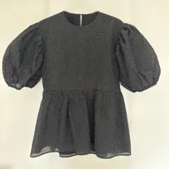新品未使用】SONO エアリーチェックパプリカスリーブブラウス ブラック