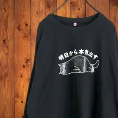 ✨美品✨ロンT【XXXL】長袖Ｔシャツ　ビッグプリント　ねこ　ブラック　黒