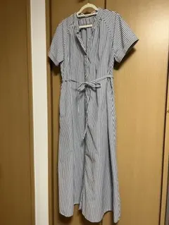 GU ストライプ 半袖 シャツワンピース ロング S