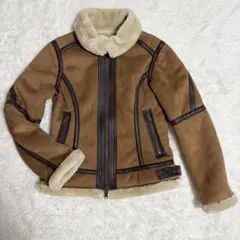 【希少】AVIREX　羊革　パッチワーク　ムートンジャケット　ボア　茶色　M AVIREX 本革 B-3ジャケット ムートンジャケット メンズ USA フライト