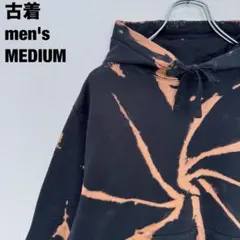 古着 NIKE ナイキ パーカー ブリーチ タイダイ 刺繍ロゴ ブラック 黒 M