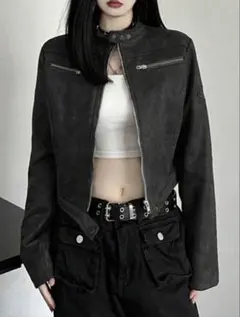 ダークグレー ショート丈スエードジャケット