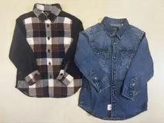 2枚セット　シャツ　100 ネルシャツ　デニムシャツ　チェックシャツ