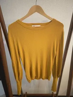 【ZARA】マスタードカラー リブニット／長袖トップス Lサイズ