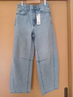 GU ジーユー バレルレッグジーンズ 丈短め68cm ブルー S