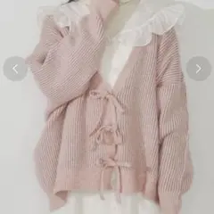 merryjenny Vネックリボンカーディガン　ピンクのサムネイル