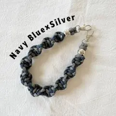 スマホストラップ　パラコード （ネイビー×シルバー）