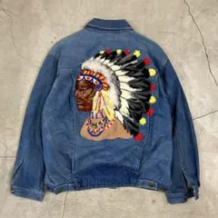 90's ネイティブ刺繍 デニムジャケット ラグ刺繍 M ビンテージ y2k