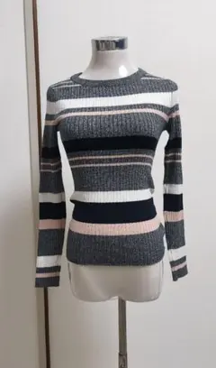 ストライプリブニット長袖