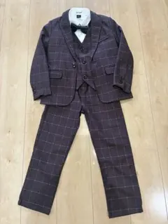 ダークブラウンチェック スーツセット120