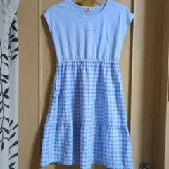 水色 チェック柄 ワンピース　150cm