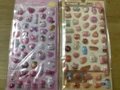 ボンボンドロップ風立体シール⑤ ぷくぷくシール　2枚セット ピンクうさ&くまパン