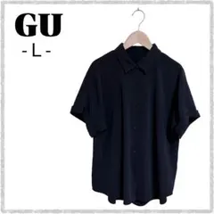 【GU】ジーユー ドレープシャツ 半袖 ブラック L とろみ感 シワになりにくいのサムネイル