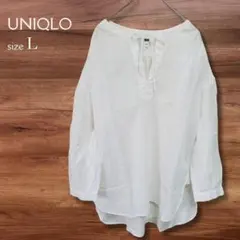 ユニクロ UNIQLO 長袖シャツ ブラウス 白 L ドット柄 シンプル