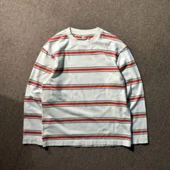 UNIQLO メンズ S ボーダー カットソー クルーネック ロンT オレンジ