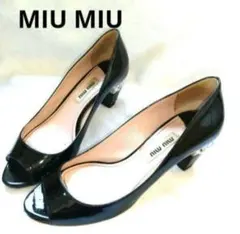 ✨極美品✨MIU MIU ブラックオープントゥパンプス ビジュー 22cm
