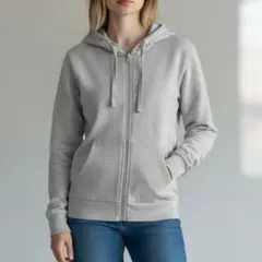 美品 UNIQLO ユニクロ パーカー M ライトグレー フルジップ フード付き