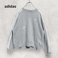 adidas スウェットトレーナー S グレー スポーツMIX 刺繍ロゴ 部屋着