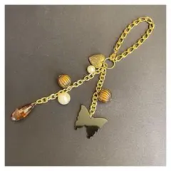 フォトチャーム　写真入れ　蝶々　アクセサリー　ゴールド　パール　ビーズ