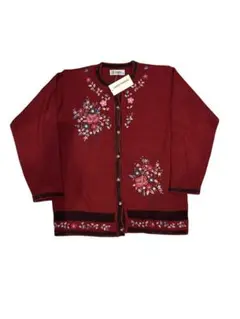 【新品未使用】 刺繍入りバーガンディカーディガン