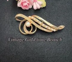 ヴィンテージ 英国　ゴールドトーン フェイクパール　ブローチ