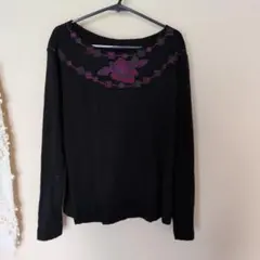 コシノヒロコ 花柄刺繍 長袖カットソー ブラックのサムネイル