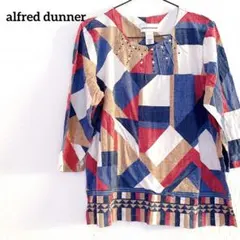 【L】 alfred dunner 幾何学模様 五分袖 シャツ 古着 体型カバー