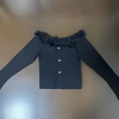 ems フリル付きオフショルダー ニット