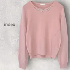 【インデックス】ニットトップス M ビジュー付き クールネック 長袖 フェミニン