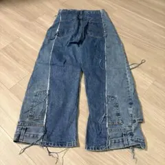 【希少】AUTHENTIC パッチワークデザインワイドレッグデニム　バギーデニム