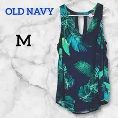 OLD NAVY 【M 】ロングタンクトップ 葉柄　　ブラック　グリーン