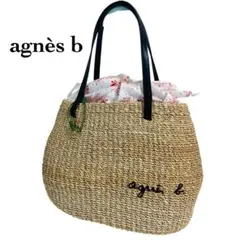 【美品】アニエスベー ボヤージュ カゴバッグ 巾着 ボタニカル柄 刺繍ロゴ