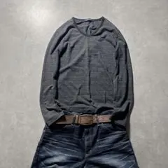 00s archive v neck ribbed L/S y2k gray