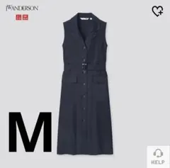 ユニクロ　JWANDERSONリネンブレンドラペルワンピースMサイズ　ネイビー