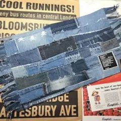 デニムリメイク　デニムパッチワークラグ　ハンドメイド