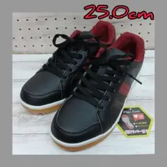 【25.0cm】 新品 メンズ 撥水 軽量 幅広 Fレザースニーカー 黒赤
