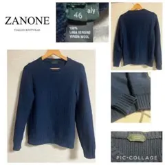 ZANONE ザノーネ ミドルゲージ クルーネックニット ネイビー 46