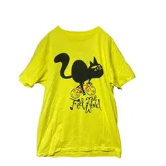 【グラニフ】黒猫×自転車 Tシャツ イエロー Mサイズ