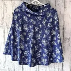 フレアスカート　ひざ丈　ネイビー　花柄　ブルー　裏地付き　夏　オールシーズン