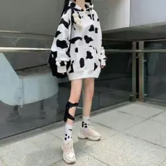 パーカー スウェット トレーナー トップス 牛柄 アニマル柄