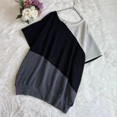 良品✨キューティーブロンド（M）バイカラー 半袖 トップス ゆったり 黒灰色白のサムネイル