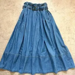 woadblue ベルト付き タック フレア デニム スカート M ロング丈
