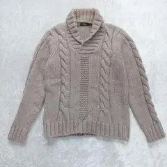 ベージュ ケーブル編 ハイネックニットベージュ 茶 L