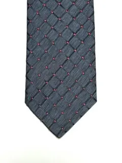 ネクタイ SEIBU ネイビー格子×赤ドット 高級感 濃紺