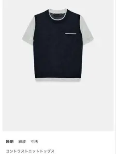 ZARAコントラストニットトップス 半袖Mのサムネイル